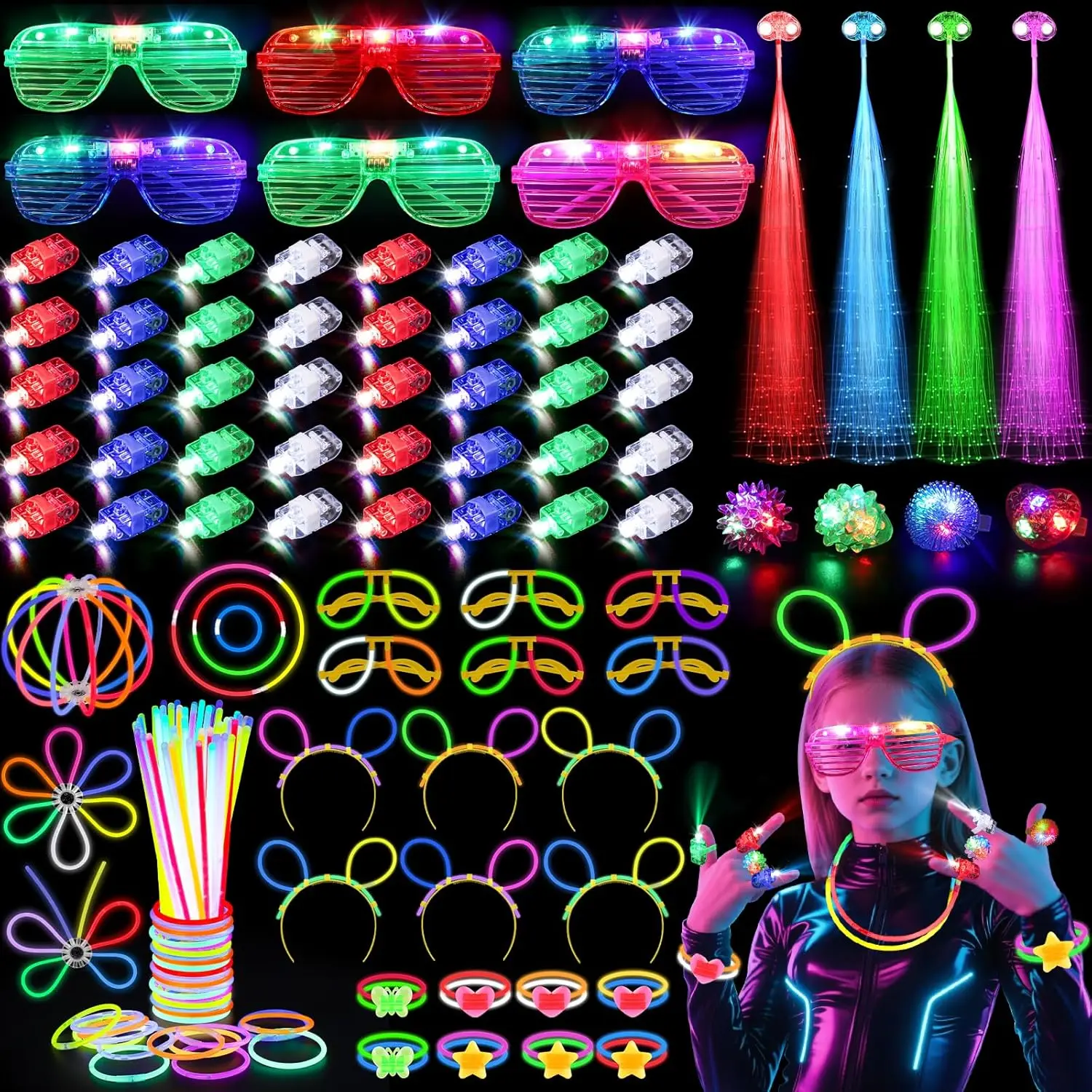 Glow In The Dark Party Glasses - 128 قطعة من النظارات المضيئة ومشابك