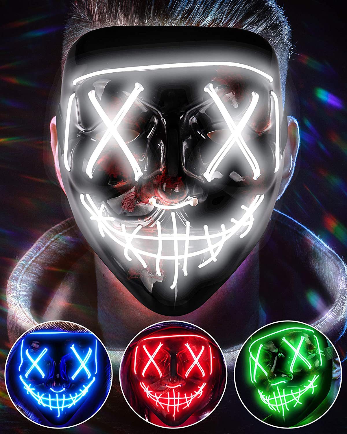 Led Purge Mask Halloween - قناع متوهج مخيف لاسلكي ، تطهير