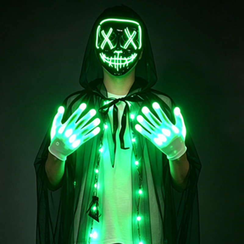Led Purge Mask Halloween - قناع جمجمة LED مع قفازات مضيئة،