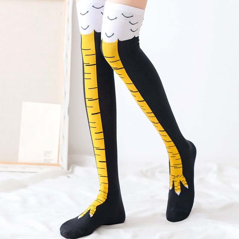 1Pairs النساء طباعة جوارب طويل - مراجعة Funny Chicken Leg Socks وسعره