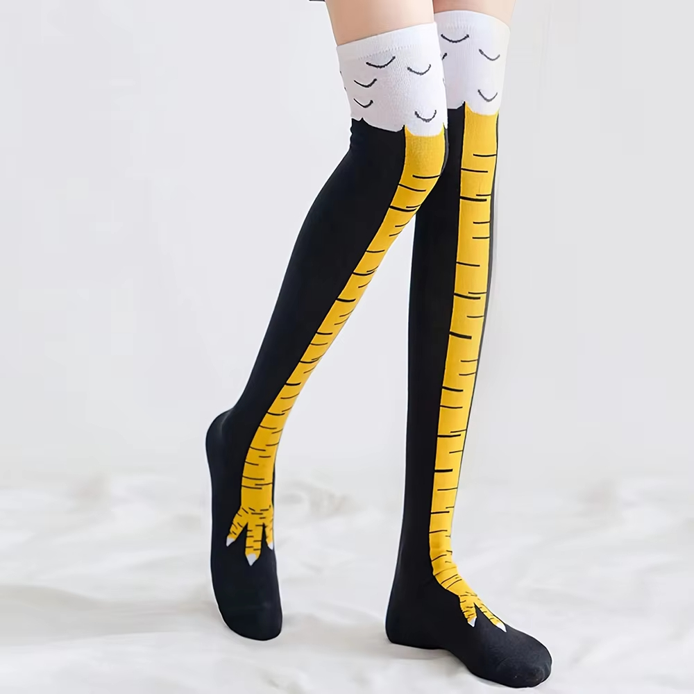1/2 Pairs النساء جوارب طويلة إ - مراجعة Funny Chicken Leg Socks وسعره