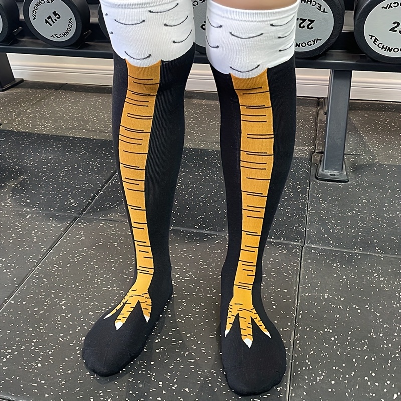 1/2 Pairs النساء جوارب طويلة إ - مراجعة Funny Chicken Leg Socks وسعره