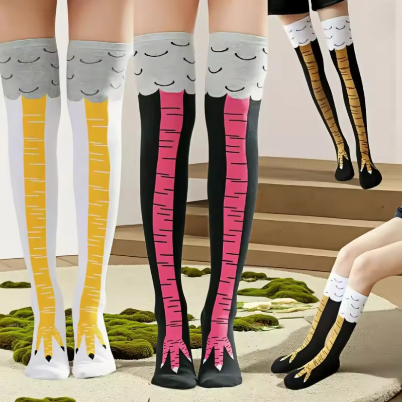 جوارب نسائية جديدة طويلة حتى ا - مراجعة Funny Chicken Leg Socks وسعره